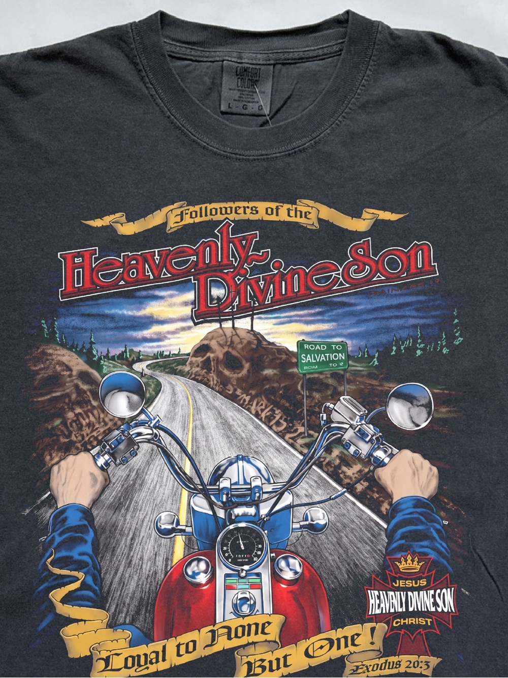 Heavenly Devine son Harley Davidson parody Jesus tee Biker Tshirt